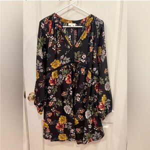 Umgee Floral Long Sleeve Dress - Black, Yellow, Red